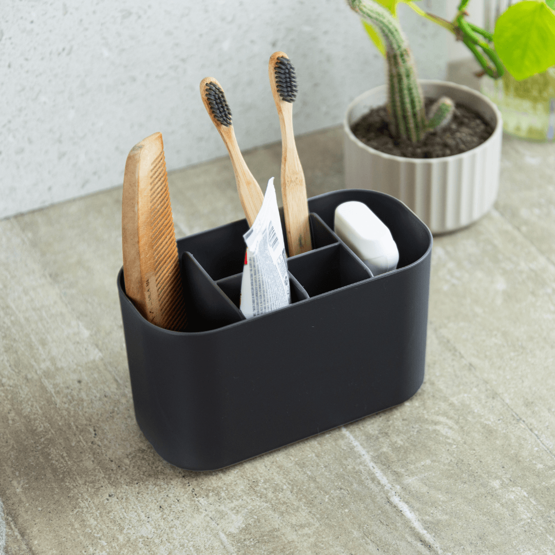 Organizador de Maquiagem com Divisórias Bold Preto 16,8cm