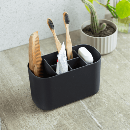 Organizador de Maquiagem com Divisórias Bold Preto 16,8cm