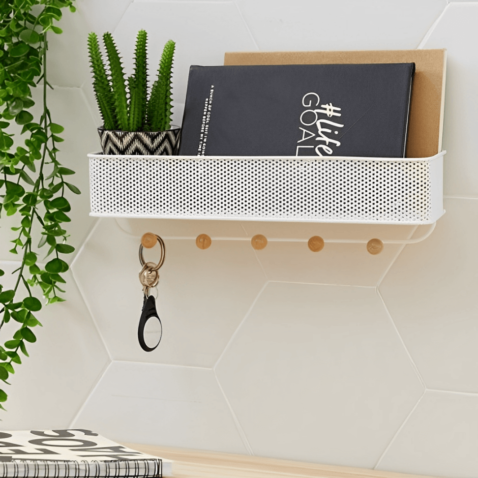 Organizador Porta Chaves e Correspondências Estique com 5 Ganchos Branco