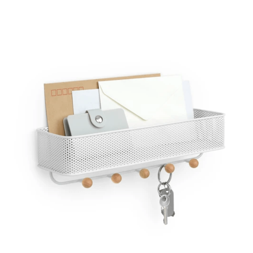 Organizador Porta Chaves e Correspondências Estique com 5 Ganchos Branco