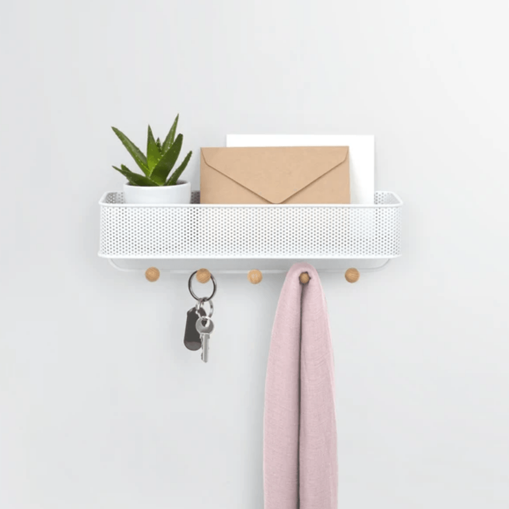 Organizador Porta Chaves e Correspondências Estique com 5 Ganchos Branco