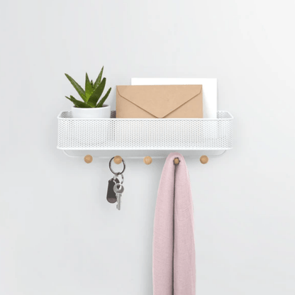 Organizador Porta Chaves e Correspondências Estique com 5 Ganchos Branco