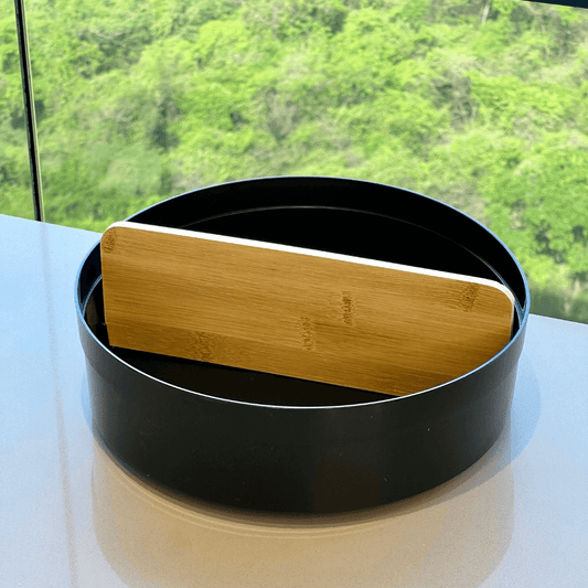 Organizador Giratório Lume com Divisória de Bambu Preto 25,5cm