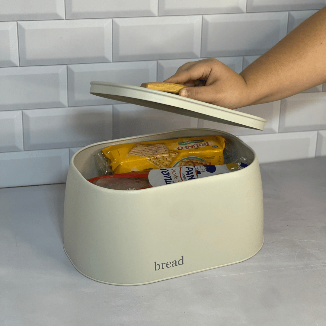 Porta Pão Sense com Alça de Bambu Bege 33,5cm