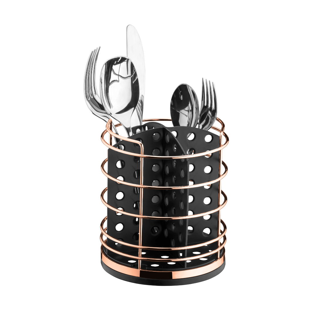 Porta Talheres Utensílios Preto e Rose Gold 15cm