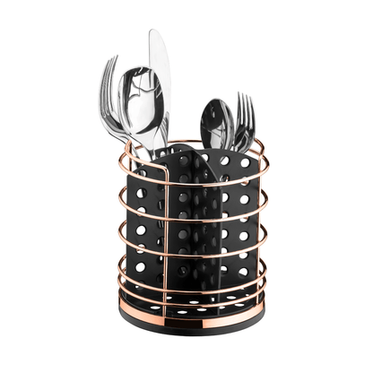 Porta Talheres Utensílios Preto e Rose Gold 15cm