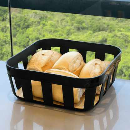 Cesto de Pão Lume Plástico e Bambu Preto 24cm