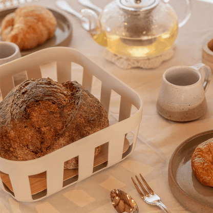 Cesto de Pão Lume Plástico e Bambu Bege 24cm