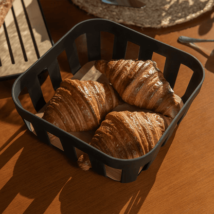 Cesto de Pão Lume Plástico e Bambu Preto 24cm