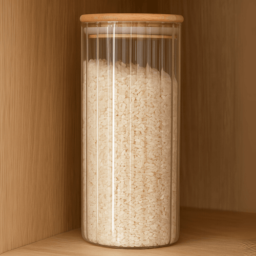 Pote de Vidro Canelado com Tampa de Bambu 1,1 Litros