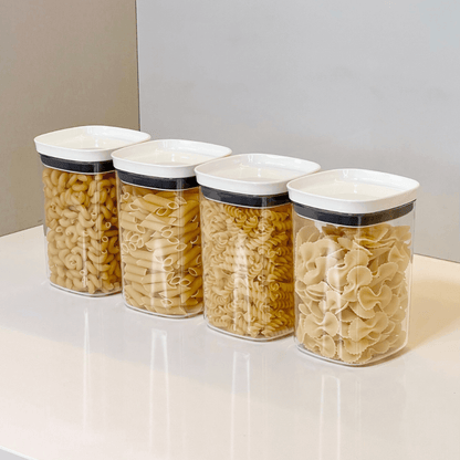 Pote Porta Mantimento Organizador Quadrado com Tampa Hermética Natural com Branco Block  1 Litro