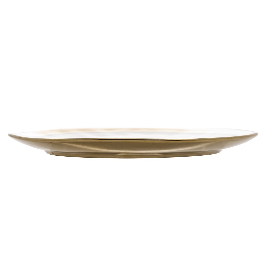 Prato Raso de Porcelana Dubai Branco e Dourado 25cm