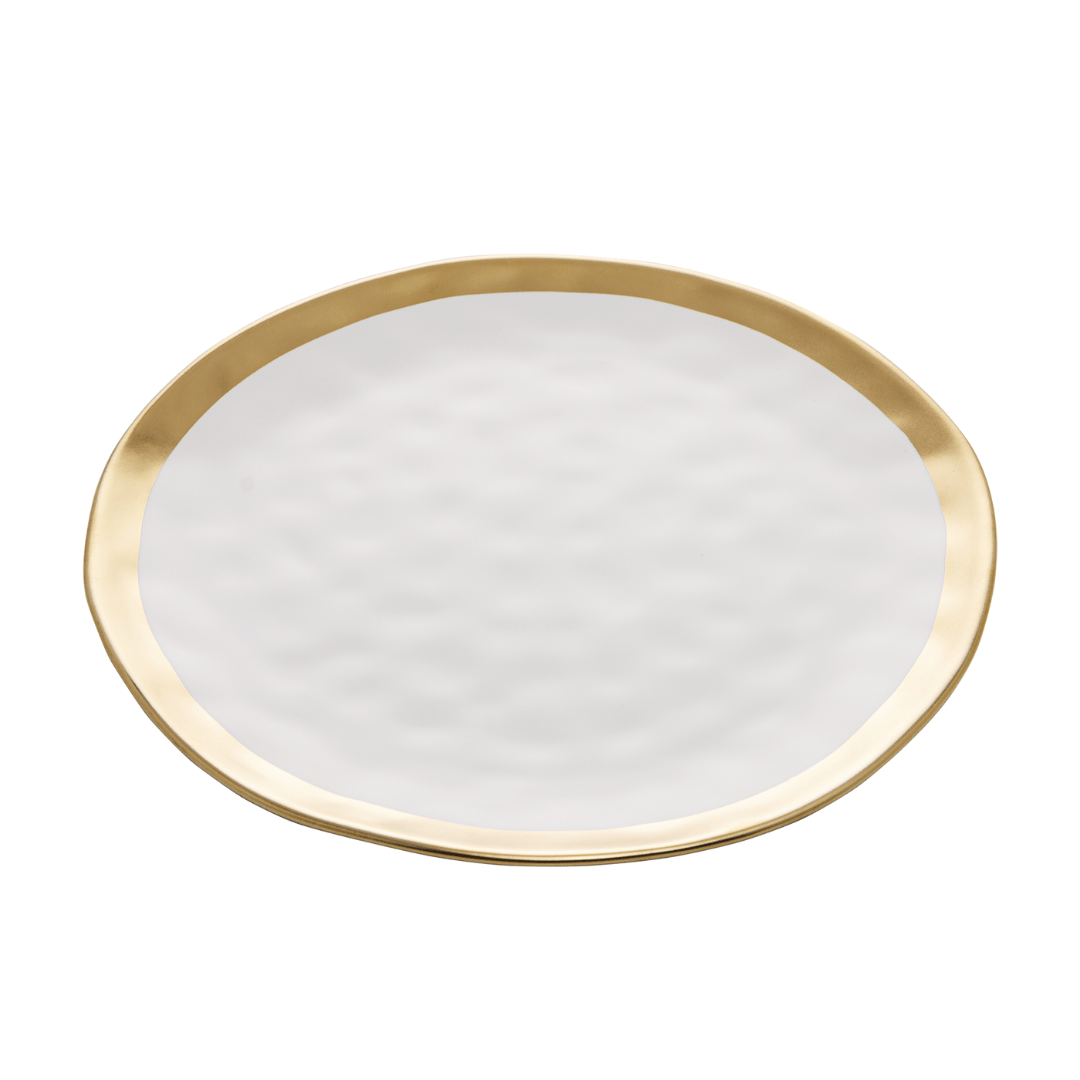 Prato Raso de Porcelana Dubai Branco e Dourado 25cm
