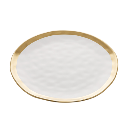Prato Raso de Porcelana Dubai Branco e Dourado 25cm