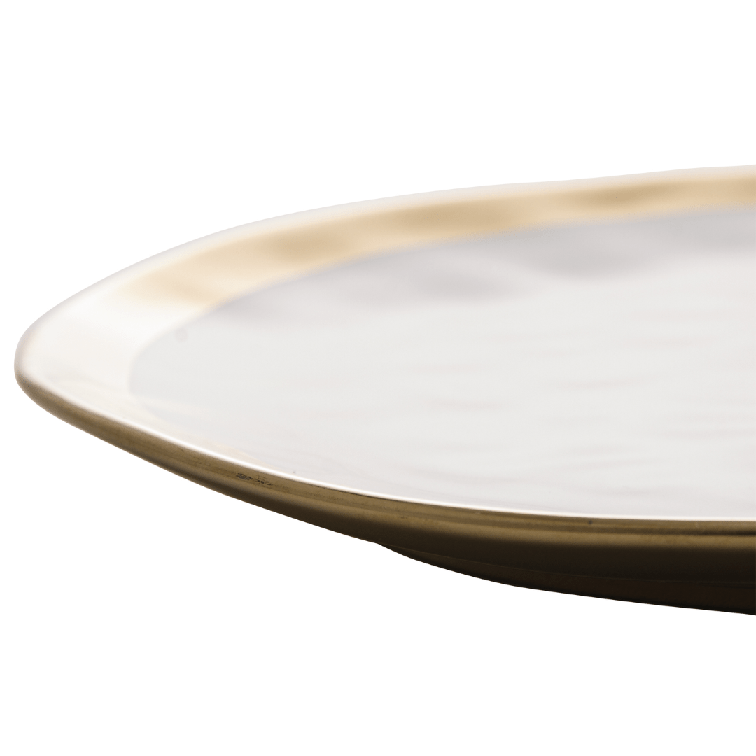 Prato Raso de Porcelana Dubai Branco e Dourado 25cm