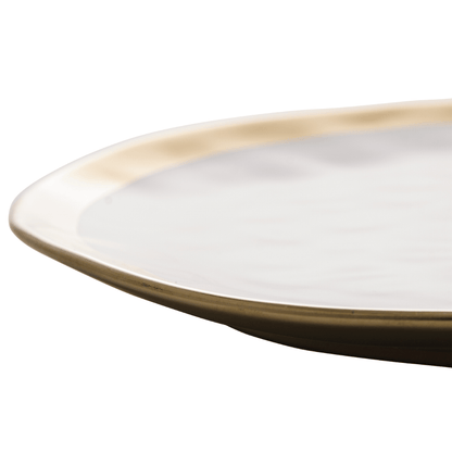 Prato Raso de Porcelana Dubai Branco e Dourado 25cm