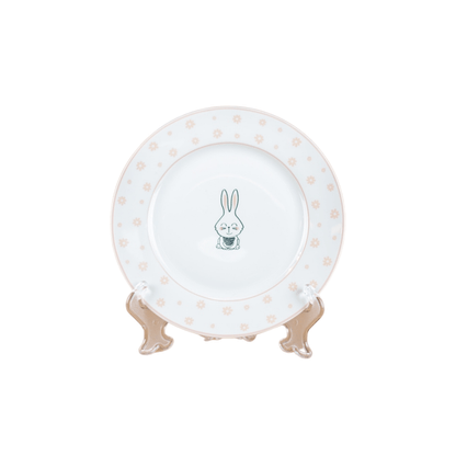 Prato de Sobremesa Pascoa com Coelho Branco e Rosa 19cm