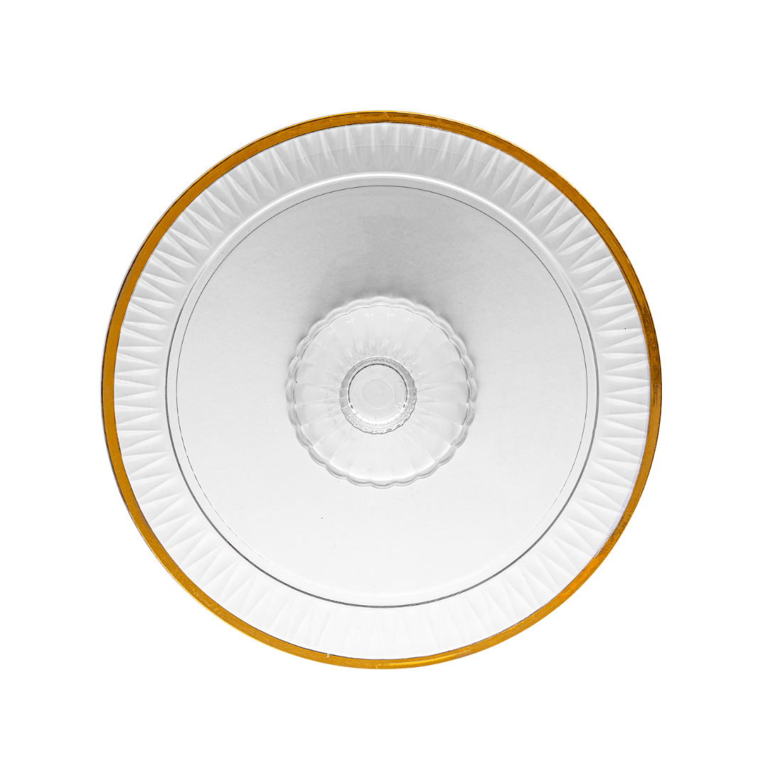 Prato para Bolo Boleira com Pé Radial em Cristal Fio de Ouro 32cm