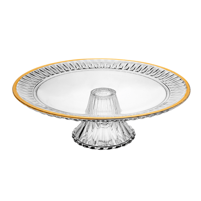 Prato para Bolo Boleira com Pé Radial em Cristal Fio de Ouro 32cm