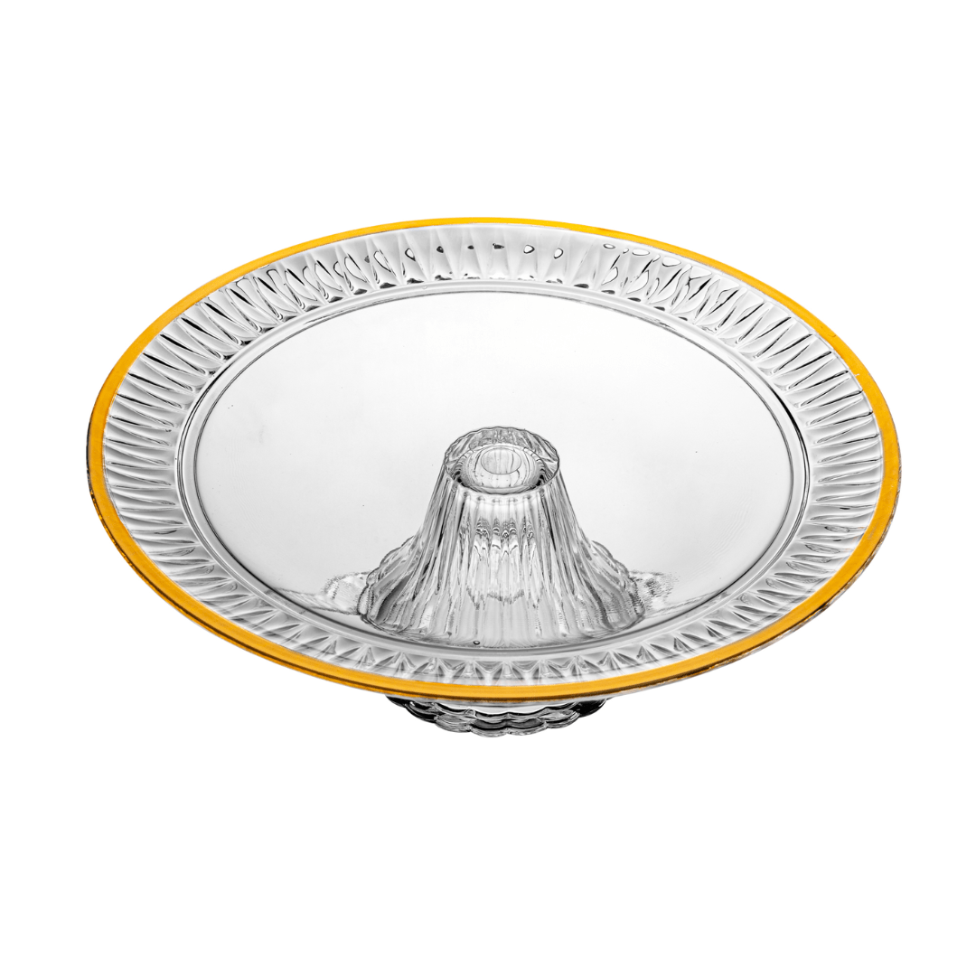 Prato para Bolo Boleira com Pé Radial em Cristal Fio de Ouro 32cm
