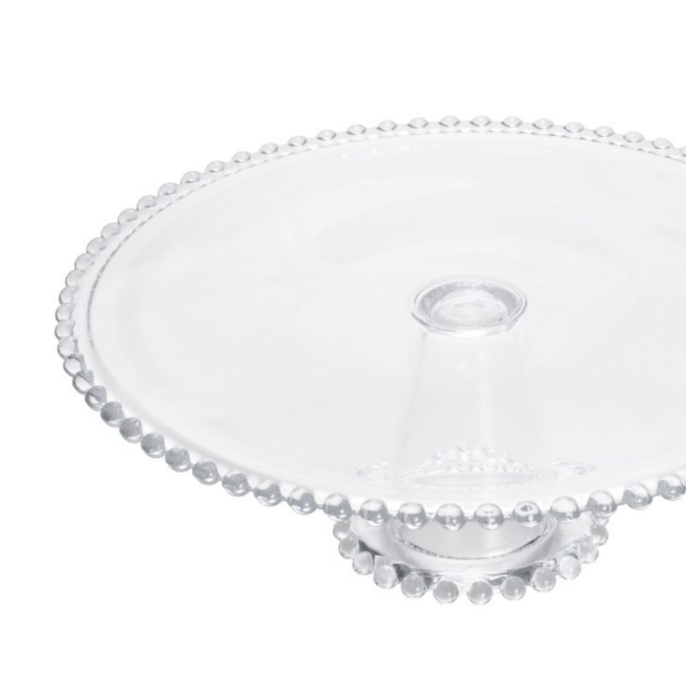 Prato Para Bolo Cristal Com Pé Pearl Bolinha - 31 cm