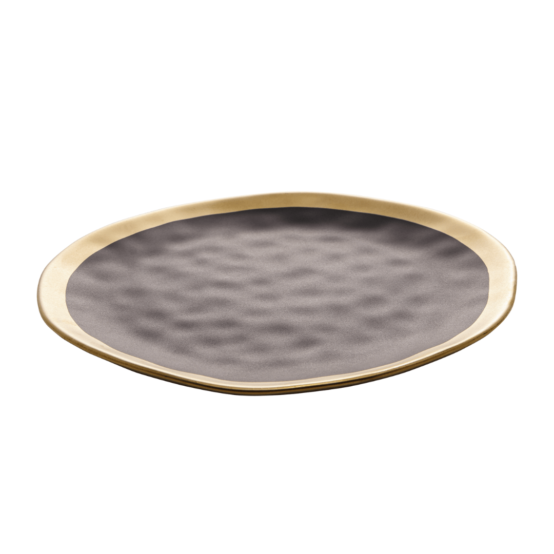 Prato Raso Dubai em Porcelana Preto e Dourado 25cm