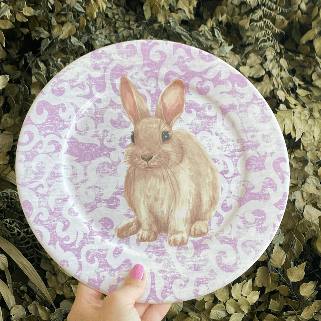 Prato Raso Sweet Easter Páscoa Coelho Branco e Roxo 27cm