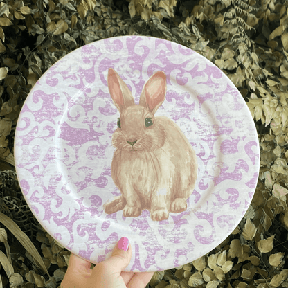 Prato Raso Sweet Easter Páscoa Coelho Branco e Roxo 27cm