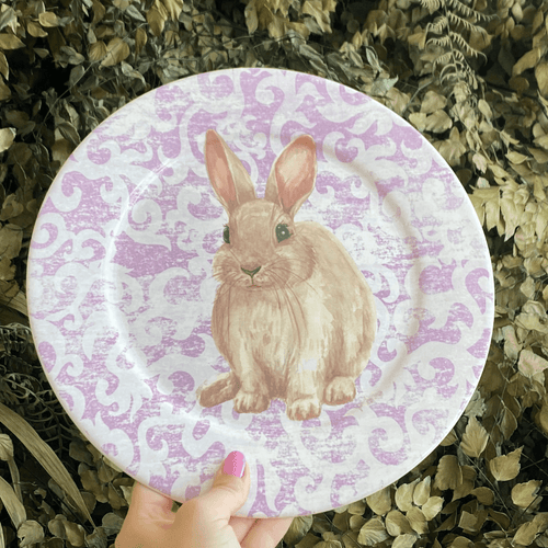 Prato Raso Sweet Easter Páscoa Coelho Branco e Roxo 27cm