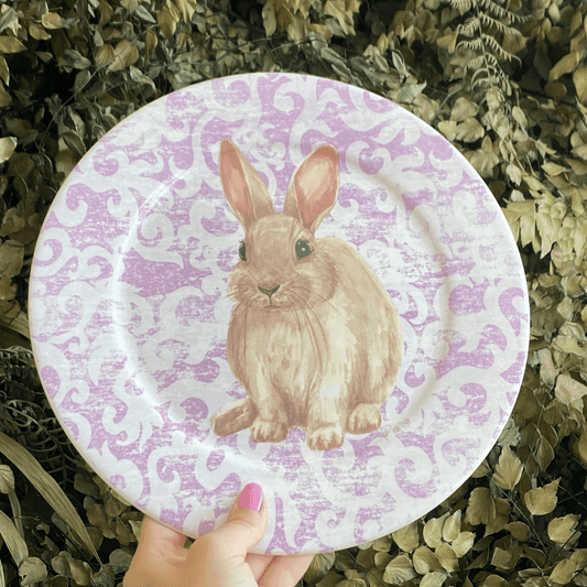 Prato Raso Sweet Easter Páscoa Coelho Branco e Roxo 27cm