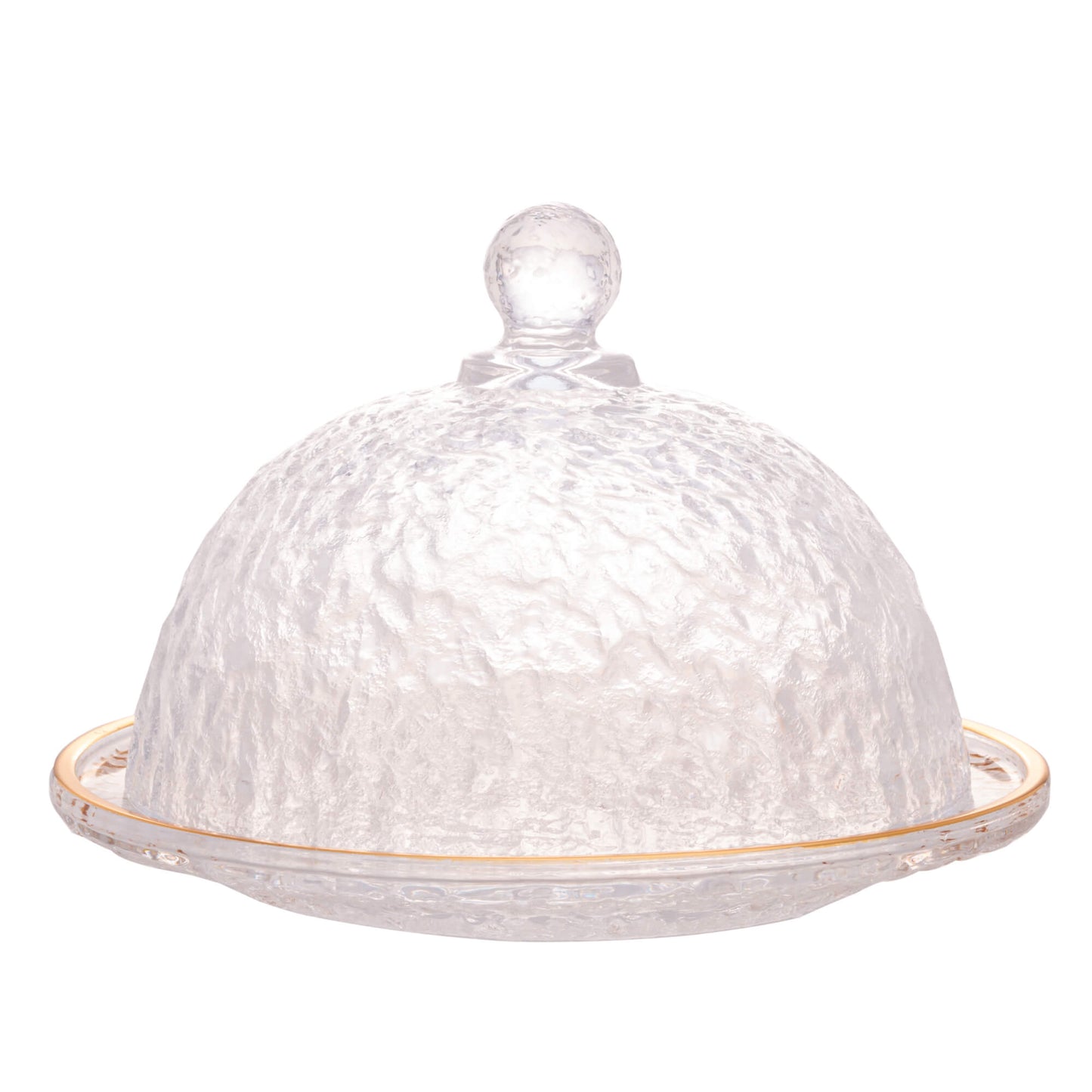 Queijeira Cristal de Chumbo Martelado Petra com Tampa e Borda Dourada 19,5cm