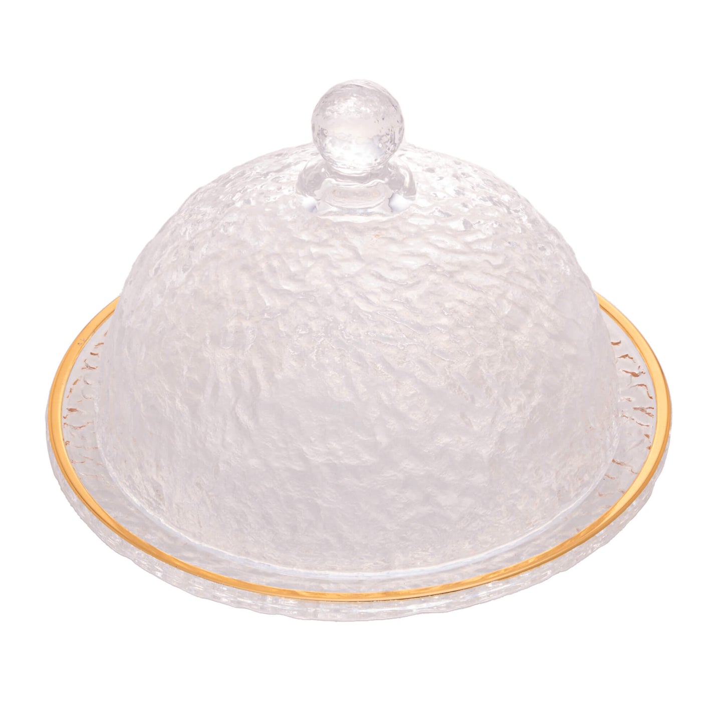 Queijeira Cristal de Chumbo Martelado Petra com Tampa e Borda Dourada 19,5cm