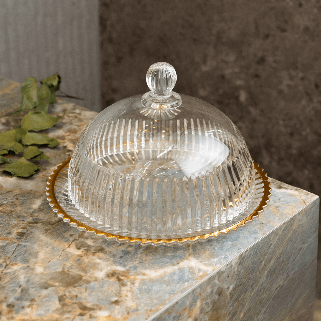 Queijeira Imperatriz em Cristal Fio de Ouro 20cm