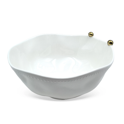 Saladeira Branca com Esferas em Porcelana Dourada 24,5CM
