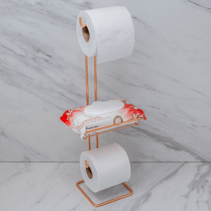 Suporte para Papel Higiênico Chão Duplo Com Porta Objeto Rose Gold