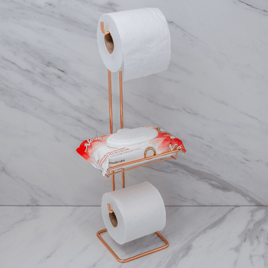 Suporte para Papel Higiênico Chão Duplo Com Porta Objeto Rose Gold