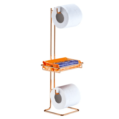 Suporte para Papel Higiênico Chão Duplo Com Porta Objeto Rose Gold