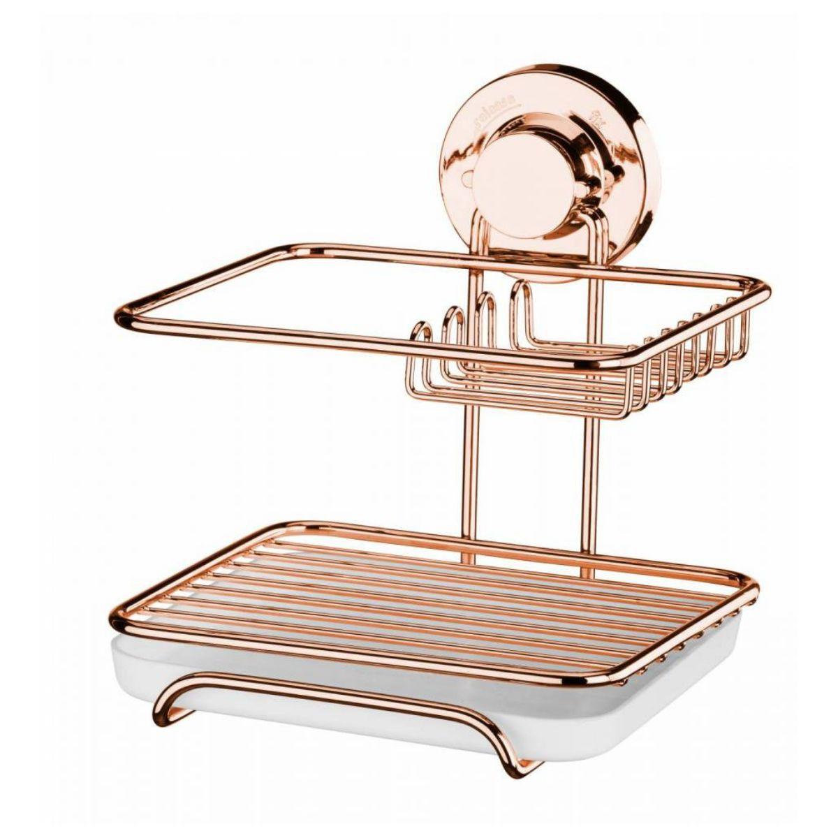 Suporte Para Sabão Detergente e Esponja Fixação com Ventosa Rose Gold