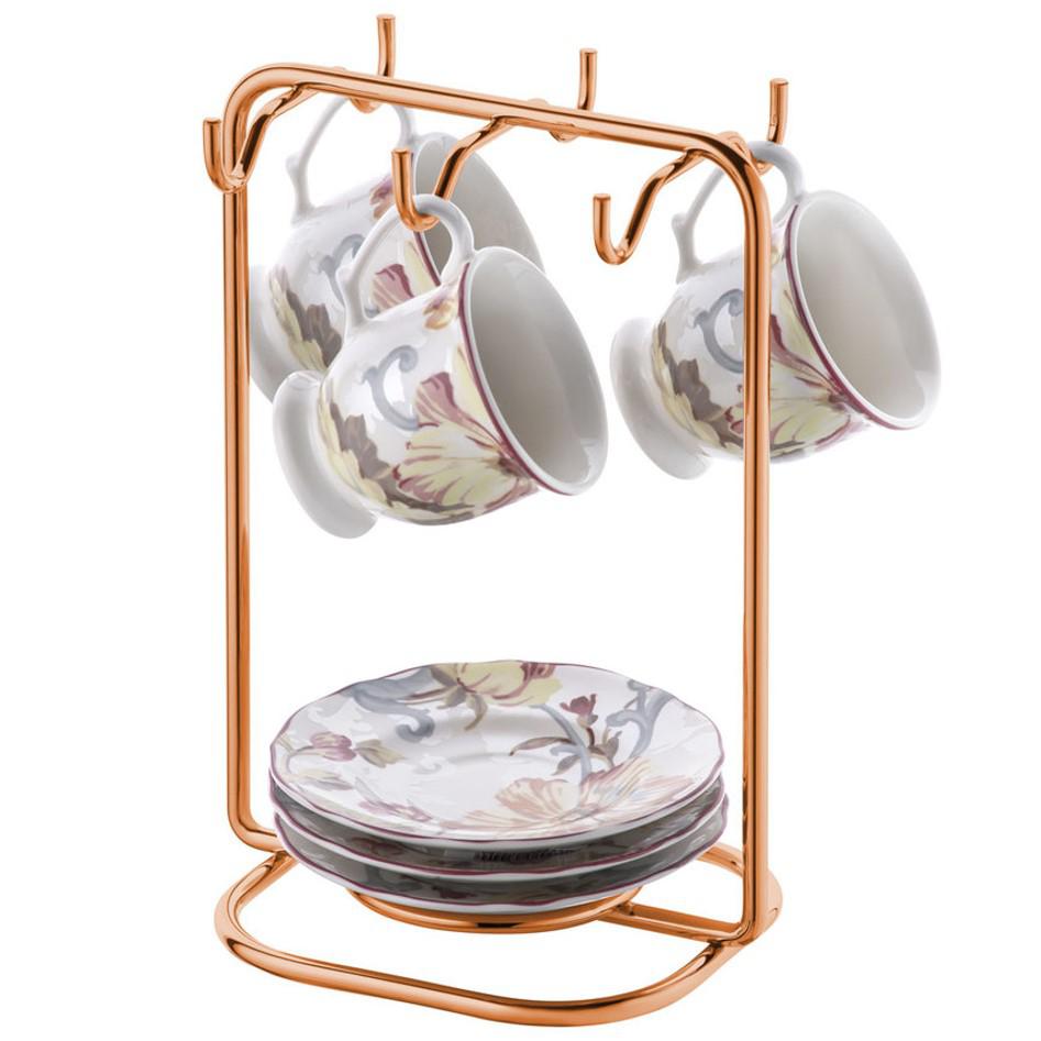 Suporte para Xicaras e Pires de Café Aço Rose Gold