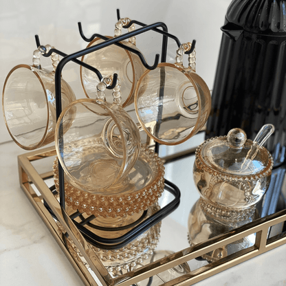 Suporte Porta Xícaras e Pires de Café Aço Preto Fosco