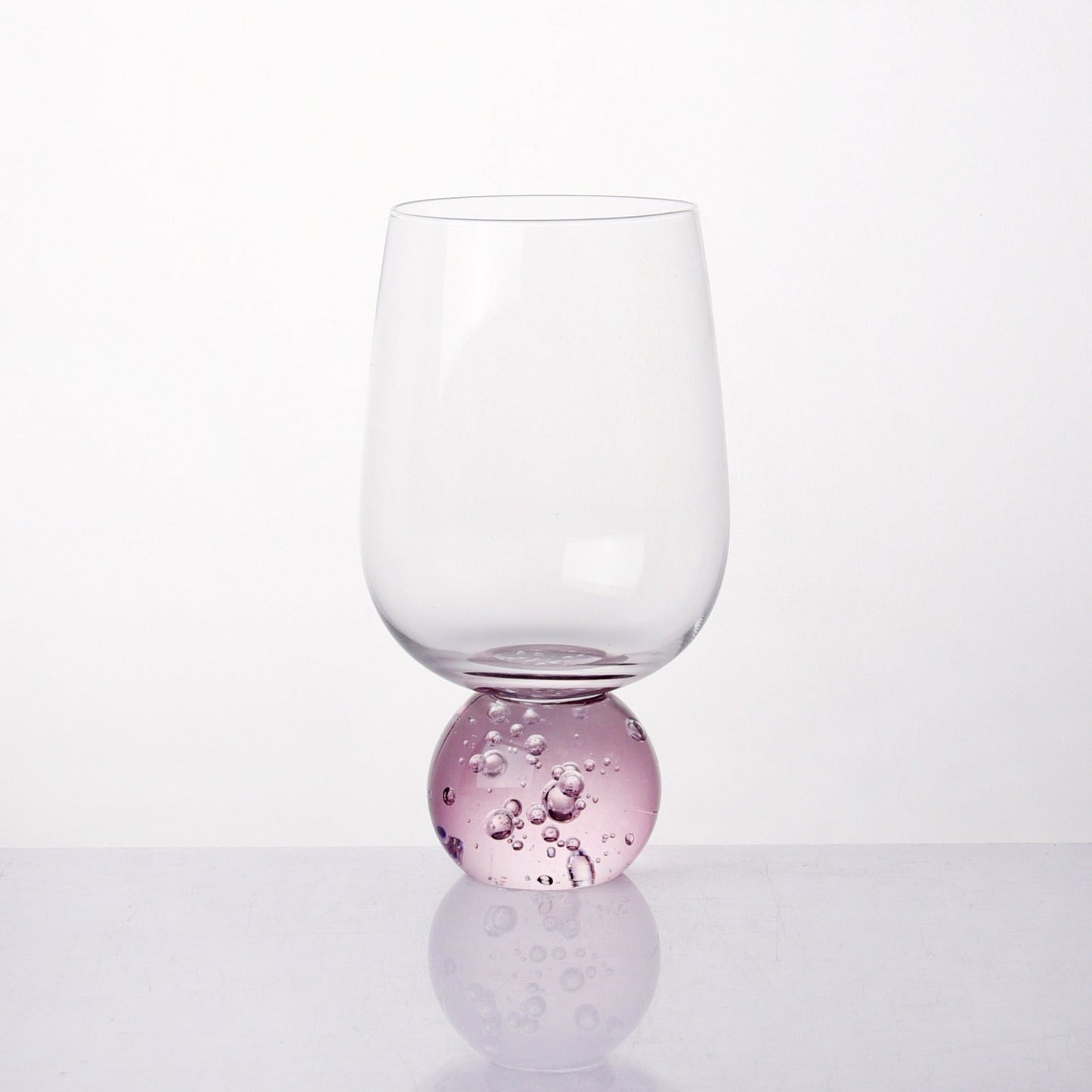 Taça Copo para Vinho Vidro com Base Esfera Transparente e Rosa 540ml