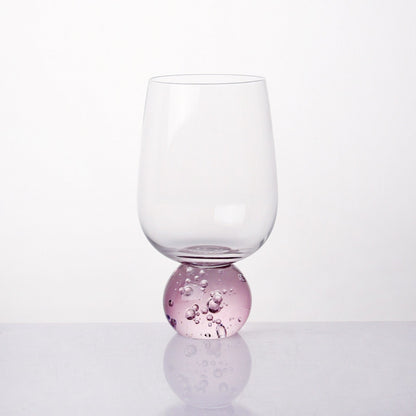 Taça Copo para Vinho Vidro com Base Esfera Transparente e Rosa 540ml