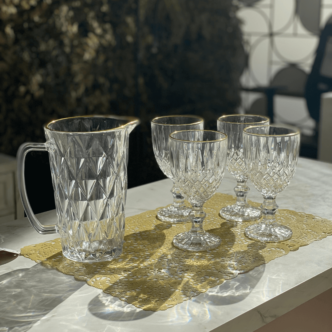Taça de Vidro Para Água Com Fio de Ouro Greek - 345ml