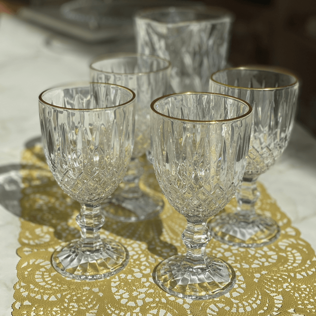 Taça de Vidro Para Água Com Fio de Ouro Greek - 345ml