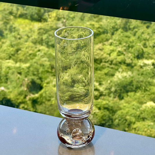 Taça Copo para Champanhe Vidro com Base Esfera Transparente e Âmbar 250ml