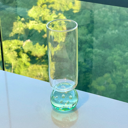 Taça Copo para Champanhe Vidro com Base Esfera Transparente e Verde 250ml