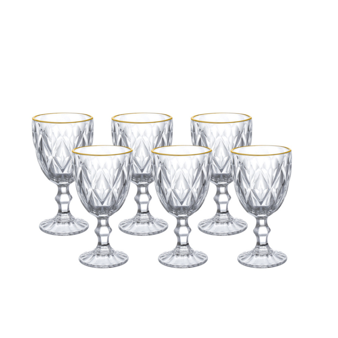 Jogo 6 Taças de Vidro com Borda Dourada Fio de Ouro 300ml