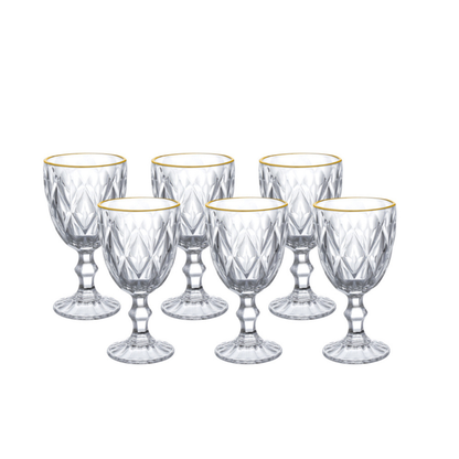 Jogo 6 Taças de Vidro com Borda Dourada Fio de Ouro 300ml
