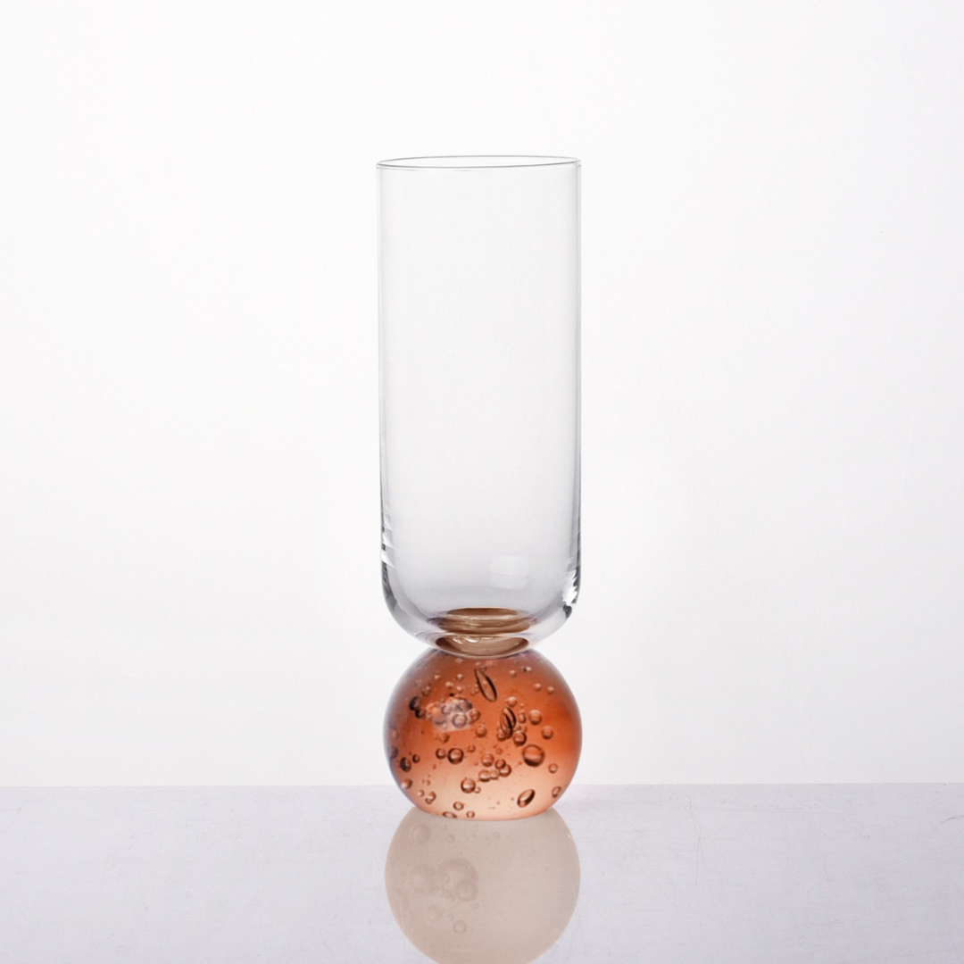 Taça Copo para Champanhe Vidro com Base Esfera Transparente e Âmbar 250ml