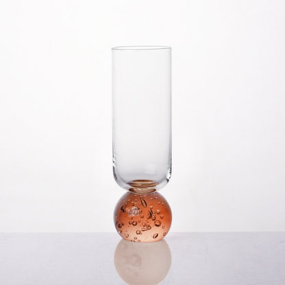 Taça Copo para Champanhe Vidro com Base Esfera Transparente e Âmbar 250ml